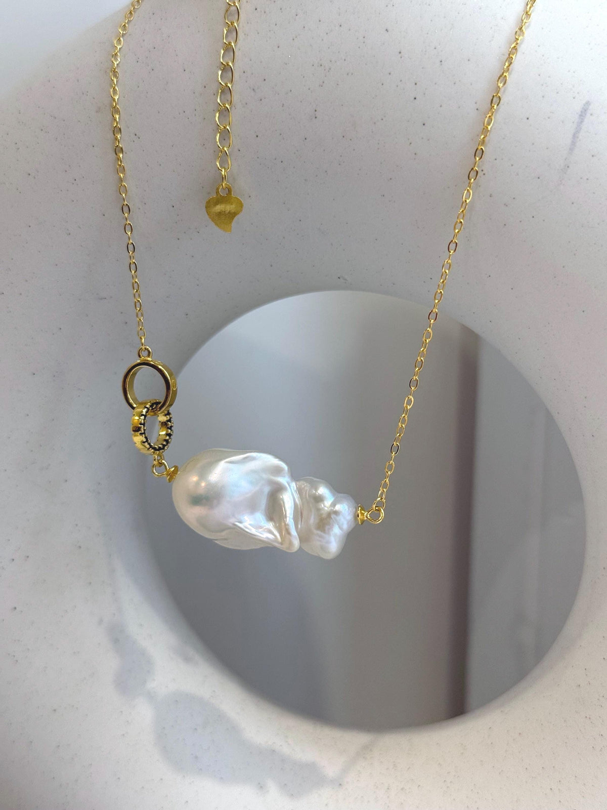 Insale White Iridescent baroque pearl Pendant Necklace Set: Extreme luster, 16.4x30mm, S925 silver Cool pendant chain necklace set.