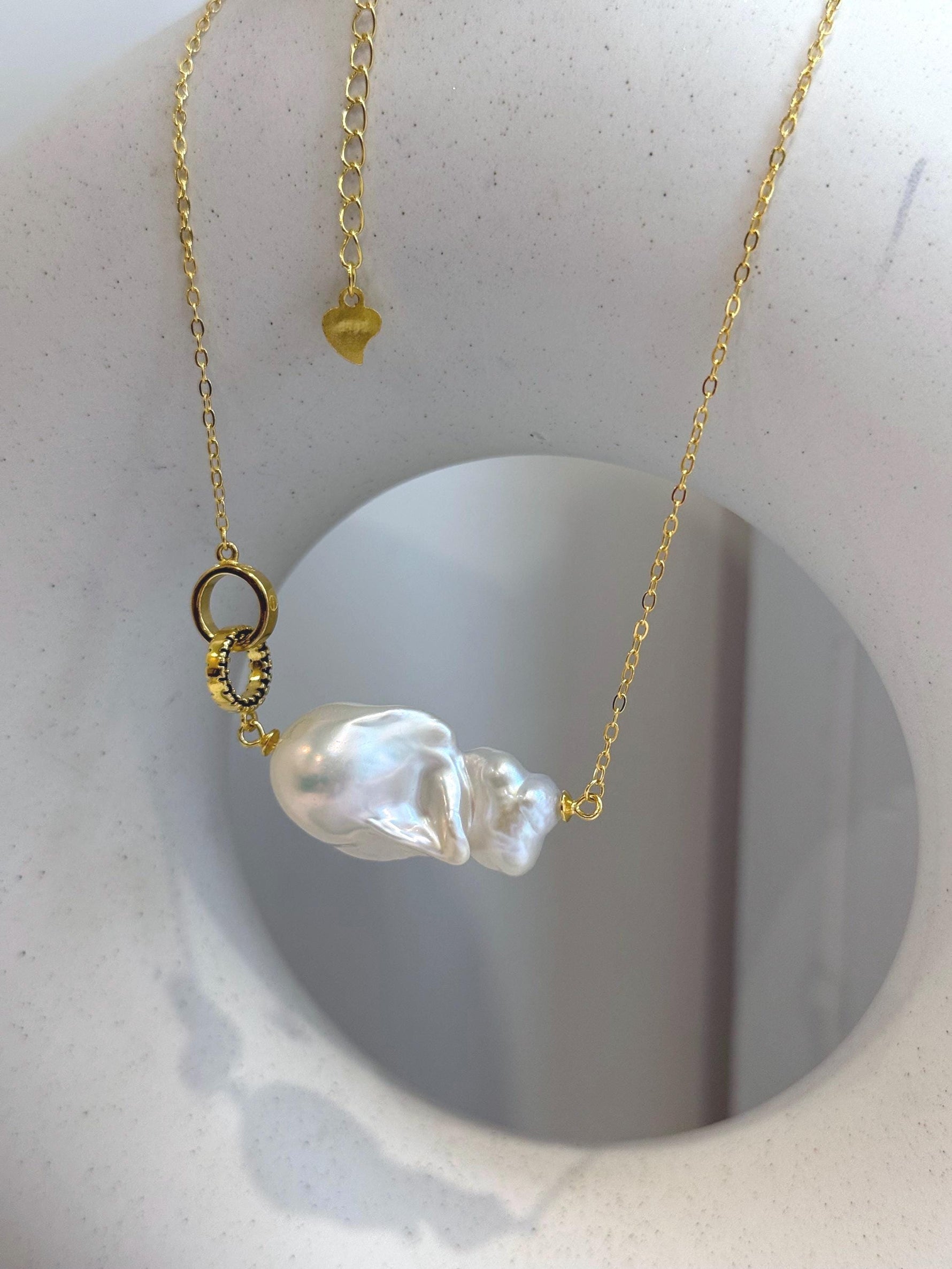 Insale White Iridescent baroque pearl Pendant Necklace Set: Extreme luster, 16.4x30mm, S925 silver Cool pendant chain necklace set.
