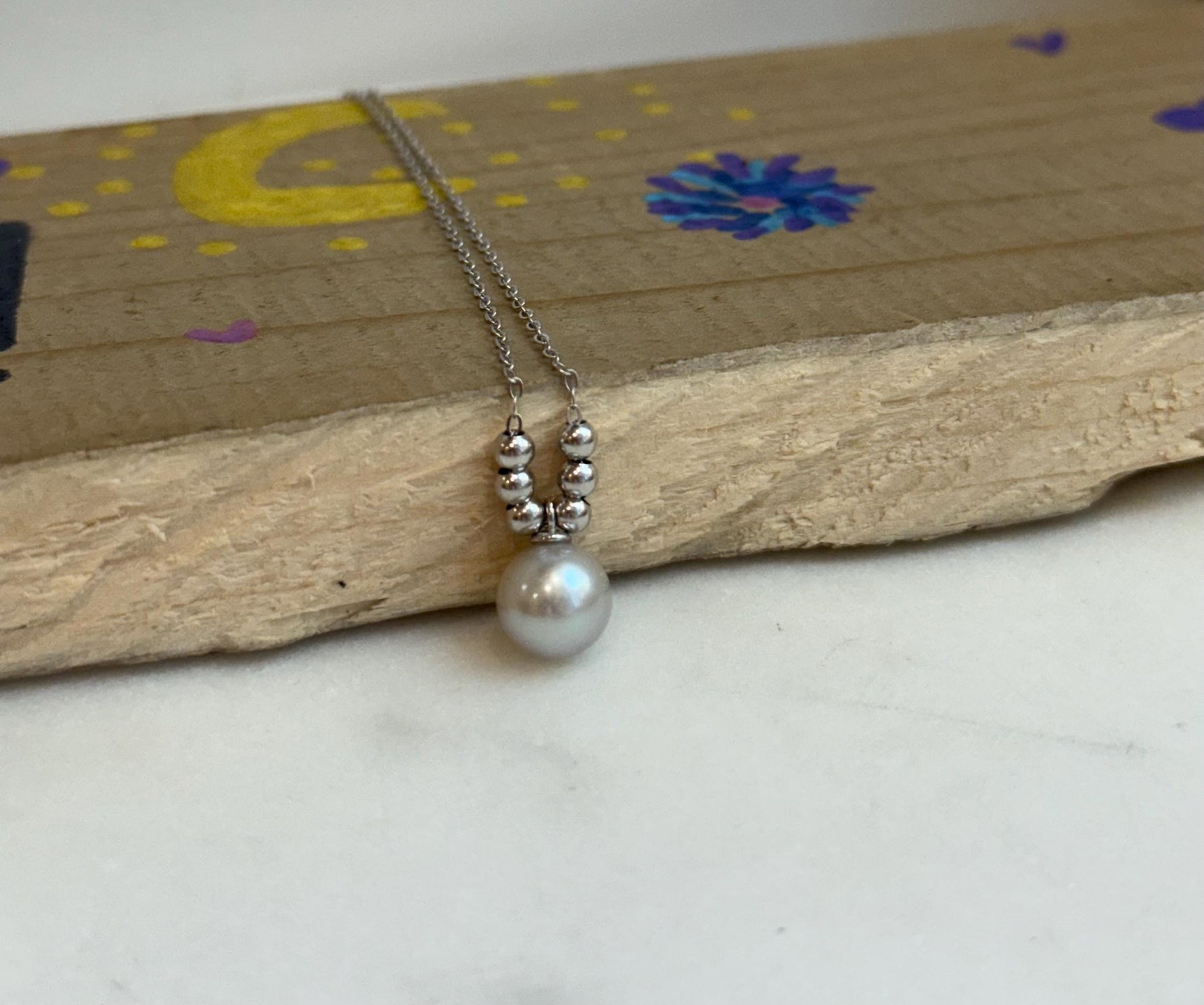 8.3mm Extreme luster Akoya silver blue Ocean Pearl s925 silver beads pendant Necklace chain set. gift for her daily wear