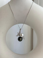 Australian Ocean White Tahitian ocean green Double pearls Ring: 9.3-10.3mm, Extreme luster, S925 Silver floral pendant necklace set.