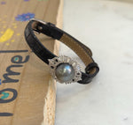 Tahitian Ocean Pearl Leather Strap Bracelet: 11.6mm extreme luster mirrored Platinum pearl, for 6.1”- 8” wrist. gift for her birthday.