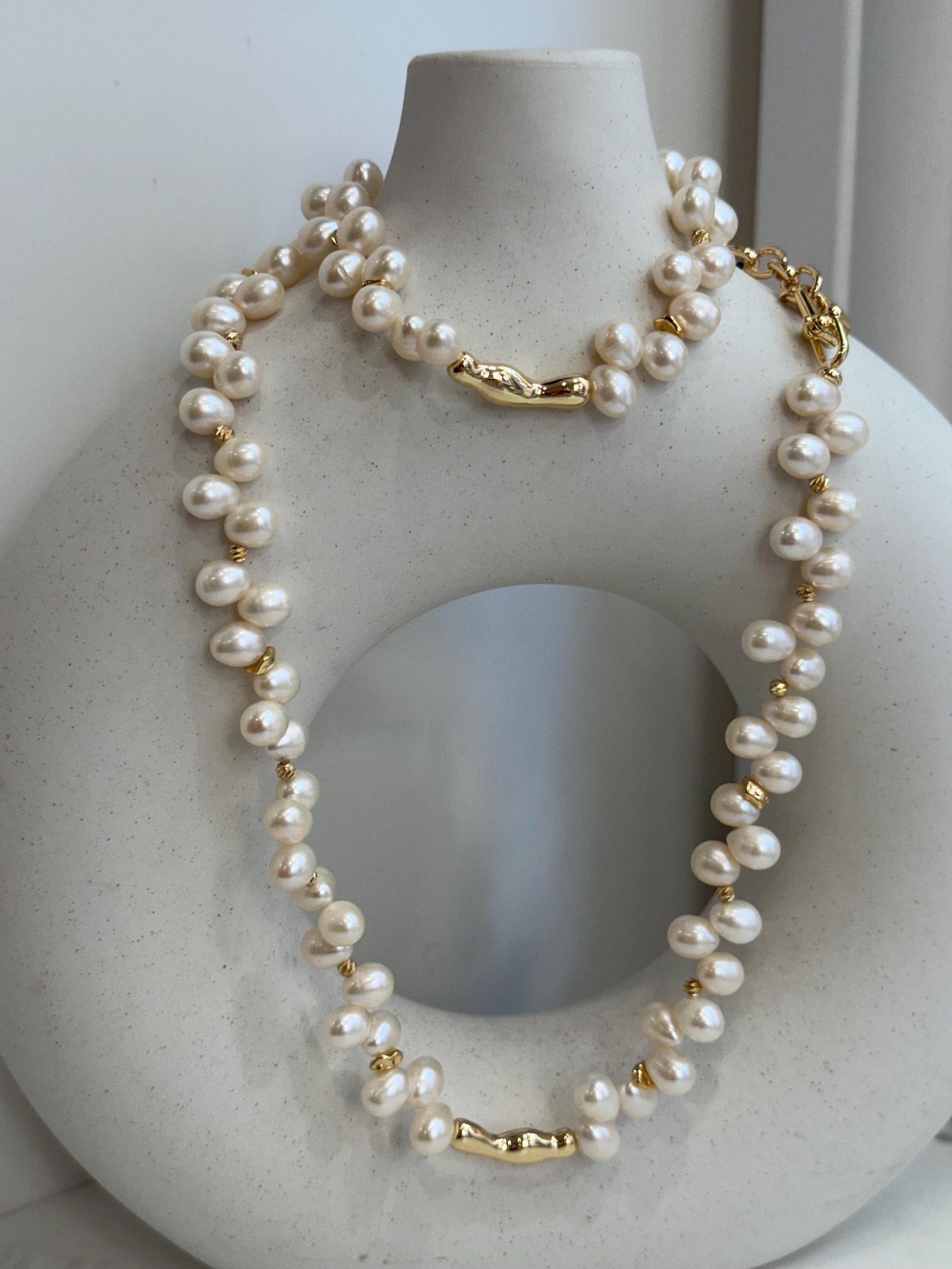 Ivory Keshi Pearls Necklace Bracelet Set: 6.2-6.6mm, Extreme luster, Rice Pearls, to 24.4” for her birthday