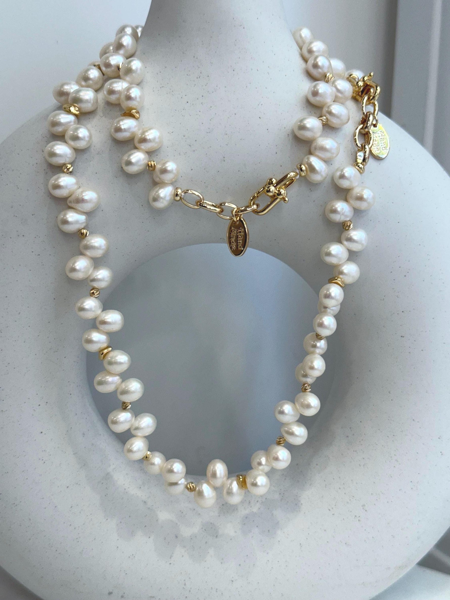 Ivory Keshi Pearls Necklace Bracelet Set: 6.2-6.6mm, Extreme luster, Rice Pearls, to 24.4”