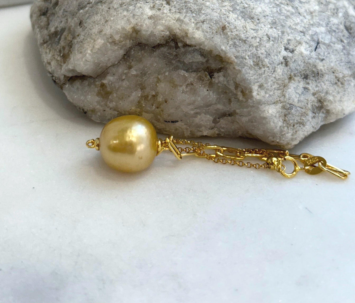 12.8mm South Sea Golden Pearl Bracelet: Strong luster, ultra gold, to 7.4”. No tariffs.