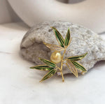 South Sea Golden Pearl Bamboo Brooch Pendant 2in1: 9.6x10.6mm, extreme luster mirrored, 5x5cm. with s925 silver chain.