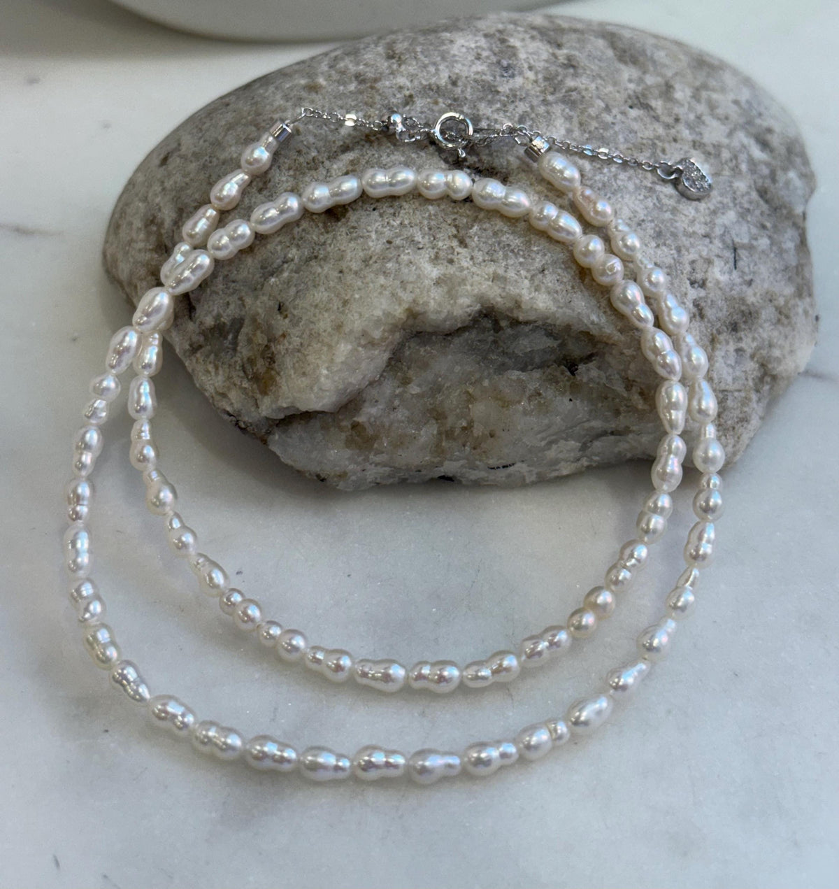3.4-3.8mm extremely strong luster Freshwater white peanut keshi Pearls strand Necklace unique anniversary gift. to 17.7” for her daily wear