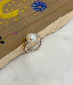 Australian ocean white pearl Ring: Extreme luster, 9.8mm, S925 silver adjustable Snake Ring. for her birthday