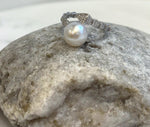 Australian ocean white pearl Ring: Extreme luster, 9.8mm, S925 silver adjustable Snake Ring.