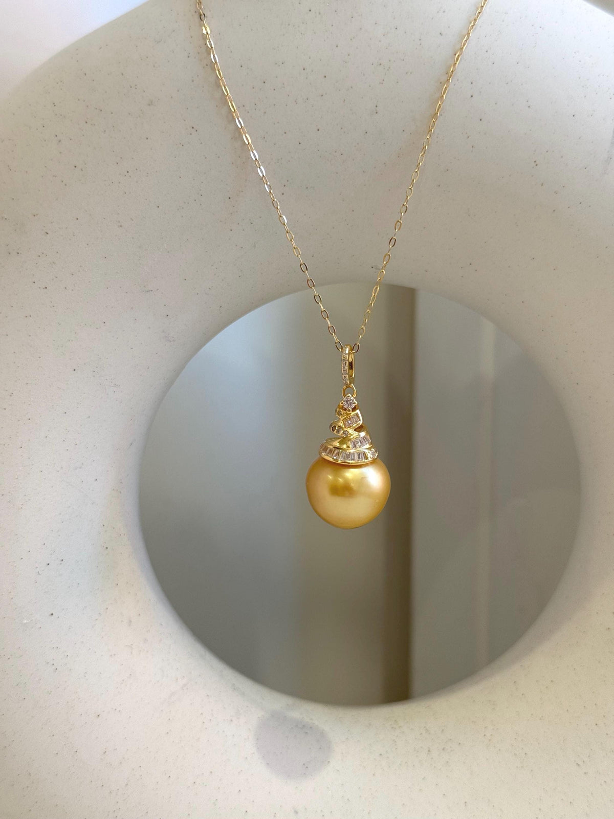 South sea golden ocean pearl vintage pendant: 13.4mm strong luster, deep golden pearl, s925 silver vintage pendant necklace set.