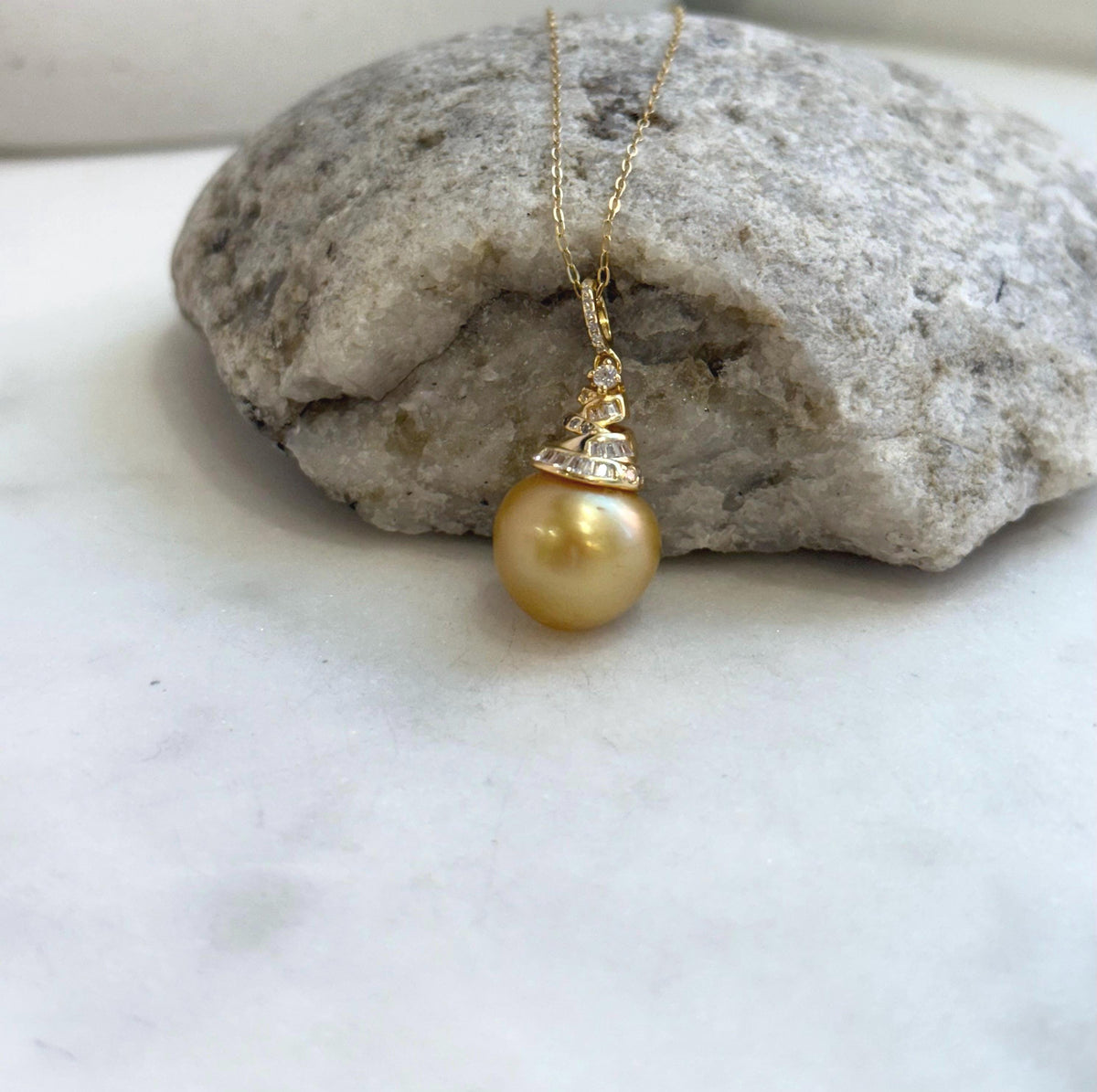 South sea golden ocean pearl vintage pendant: 13.4mm strong luster, deep golden pearl, s925 silver vintage pendant necklace set. for her birthday