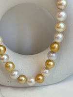 33pcs Strong luster South Sea Golden Australian Ocean White Pearls Necklace Strand: 10.7-12.8mm. Hand knotted 17.3”