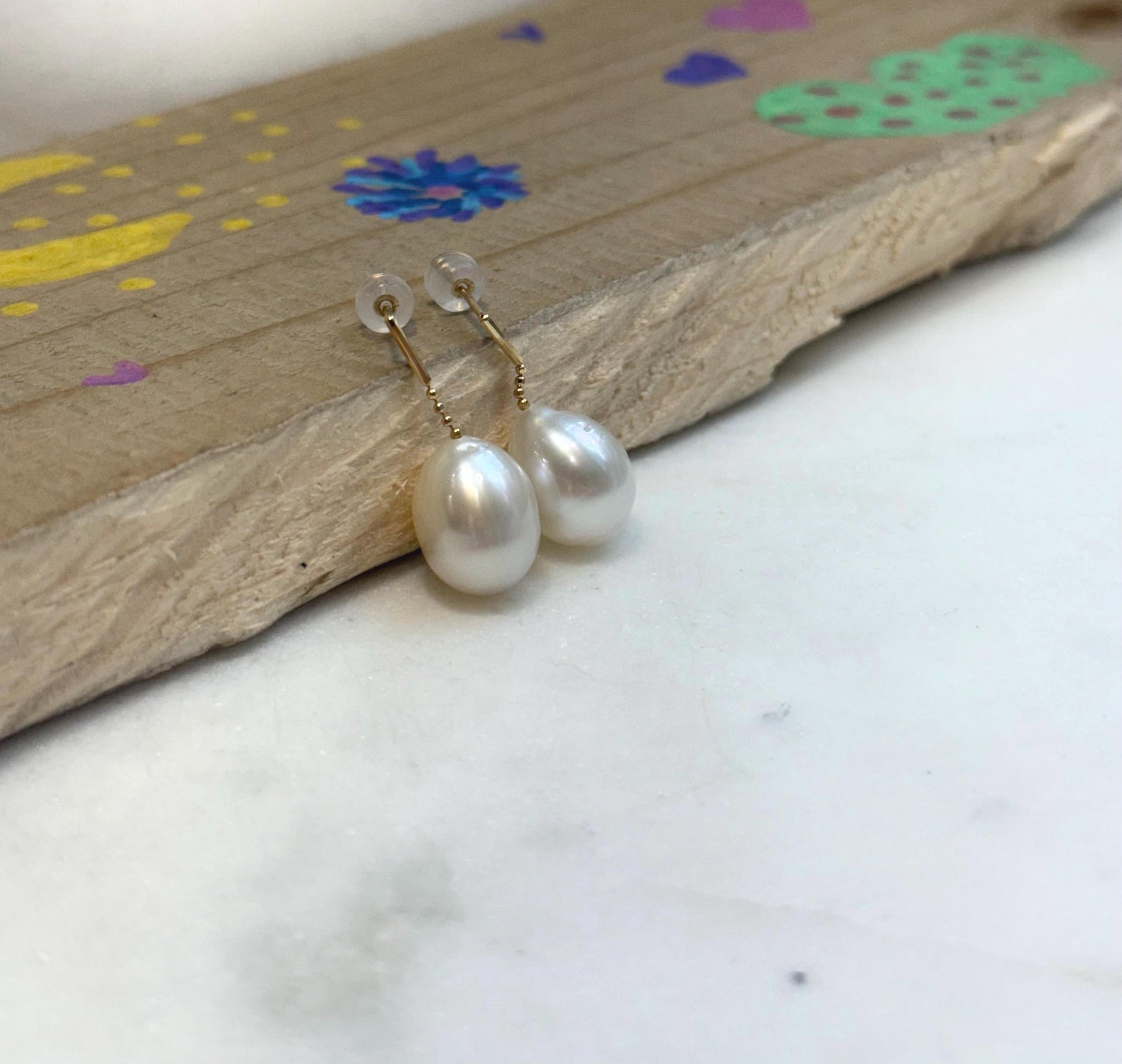 Au750 18K Gold Australian Ocean White Pearls Earrings Chandeliers: Extreme luster mirrored effect, 10.4x13mm Drop, 2.5cm high. for her daily wear