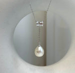 Australian Ocean White Pearl Pendant: Extreme luster mirrored effect, 11.1mm, 4cm high, S925 silver cool pendant necklace set.