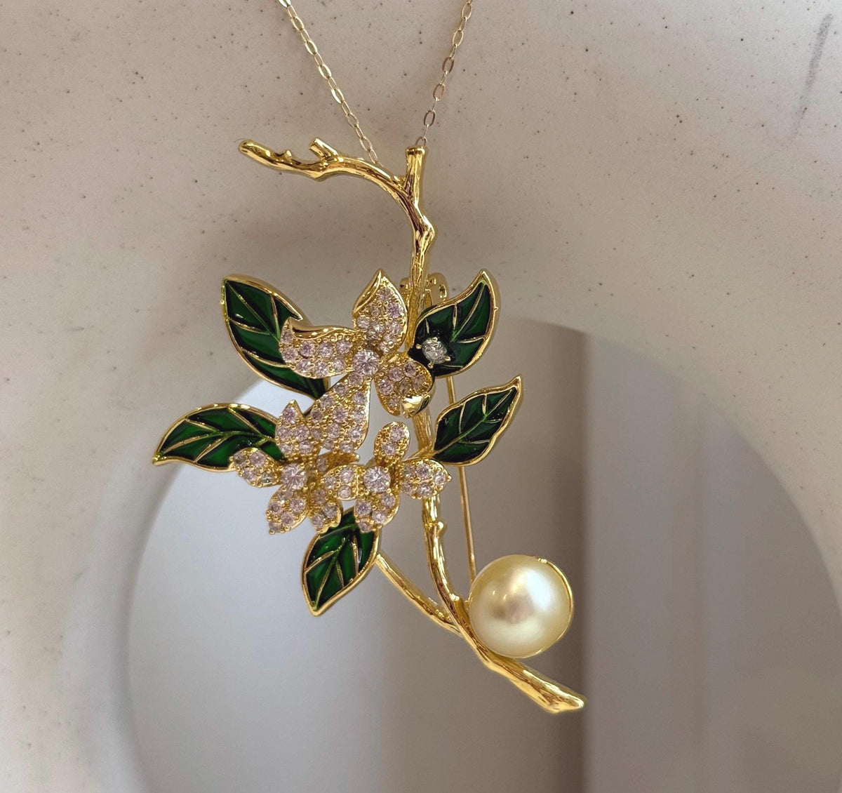 South sea golden pearl brooch pendant 2in1: Extreme luster, 9.3mm, light gold pearl. 4x6.2cm, Floral design Brooch. for her birthday