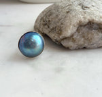 21mm Blue iridescent Ocean Round Mabe Pearl Ring: Extreme luster, S925 Silver base adjustable Ring.
