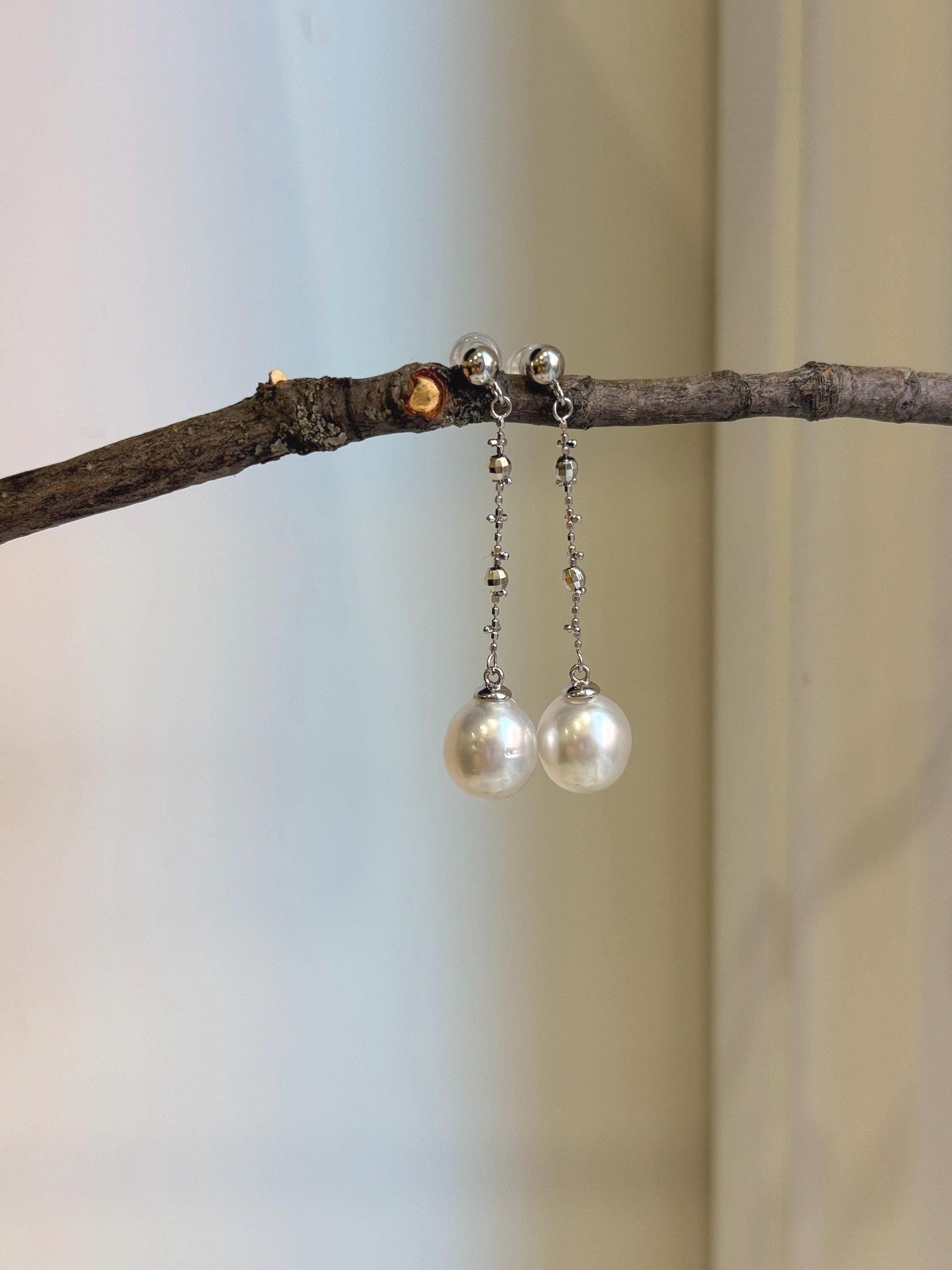 Australian Ocean White Pearls Earrings Chandeliers: Extreme luster mirrored effect, 10mm, 4.6cm high, S925 silver earrings. for her birthday