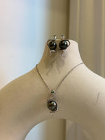 Whole set! Tahitian ocean pearls Pendant Earrings Set: Extreme luster mirrored effect, 8.3-9mm, S925 silver pendant necklace earrings set.