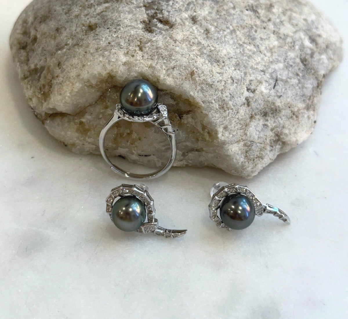 Whole set! Tahitian ocean pearls Pendant Earrings Set: Extreme luster mirrored effect, 8.4-9.6mm, S925 silver pendant necklace earrings set.
