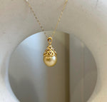 South sea golden Pearl Vintage Pendant: Strong luster, 10.8mm, 2.3cm high, S925 silver with zircon Pendant with silver chain.