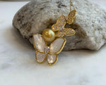 South Sea pure Golden Ocean Pearl Brooch Pendant 2in1: Extreme luster 9.5x10.5mm, cool butterfly design brooch. with s925 silver chain. for her birthday