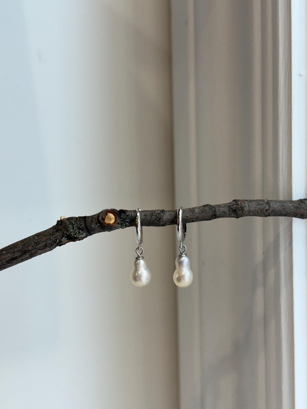 Freshwater Peanut Keshi Pearls Earrings Hoops: Extreme luster mirrored, 6.5mm, ivory silver. S925 silver hoops.
