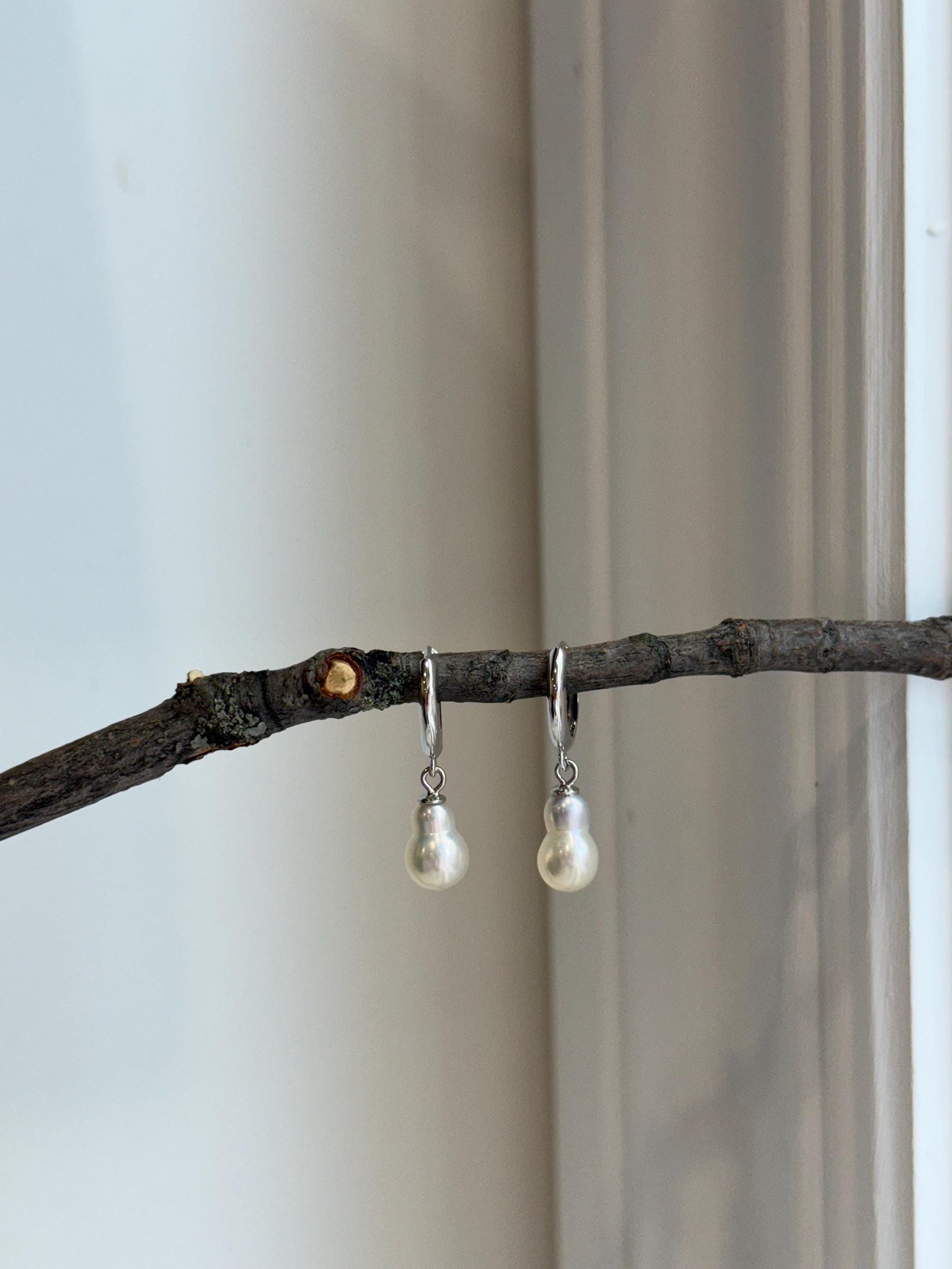 Freshwater Peanut Keshi Pearls Earrings Hoops: Extreme luster mirrored, 6.5mm, ivory silver. S925 silver hoops.