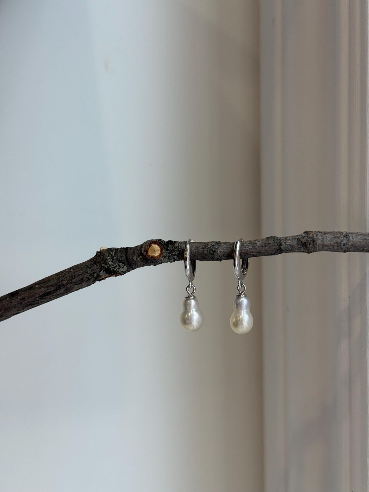Freshwater Peanut Keshi Pearls Earrings Hoops: Extreme luster mirrored, 6.5mm, ivory silver. S925 silver hoops.
