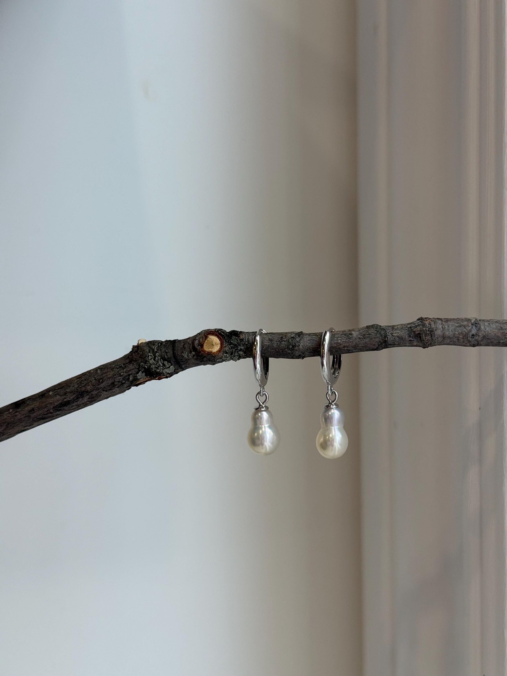 Freshwater Peanut Keshi Pearls Earrings Hoops: Extreme luster mirrored, 6.5mm, ivory silver. S925 silver hoops.