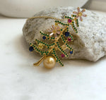 South Sea Golden Pearl Christmas Tree Brooch Pendant 2in1: 9.8x10.2mm, 3.3x6.2cm, colorful Christmas tree design. with s925 silver chain.