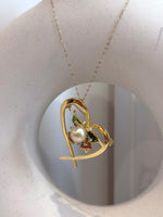 South Sea Golden Pearl Christmas Brooch Pendant 2in1: 8.8mm, Heart Bell design, 3.5x4cm. with s925 silver chain.