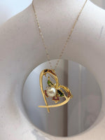 South Sea Golden Pearl Christmas Brooch Pendant 2in1: 8.8mm, Heart Bell design, 3.5x4cm. with s925 silver chain.