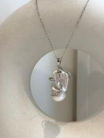 White Iridescent baroque pearl Pendant: Extreme luster, 15.6x29mm, 3.8 high, S925 silver Floral pendant chain necklace set.