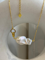 Insale White Iridescent baroque pearl Pendant Necklace Set: Extreme luster, 16.4x30mm, S925 silver Cool pendant chain necklace set. for her birthday