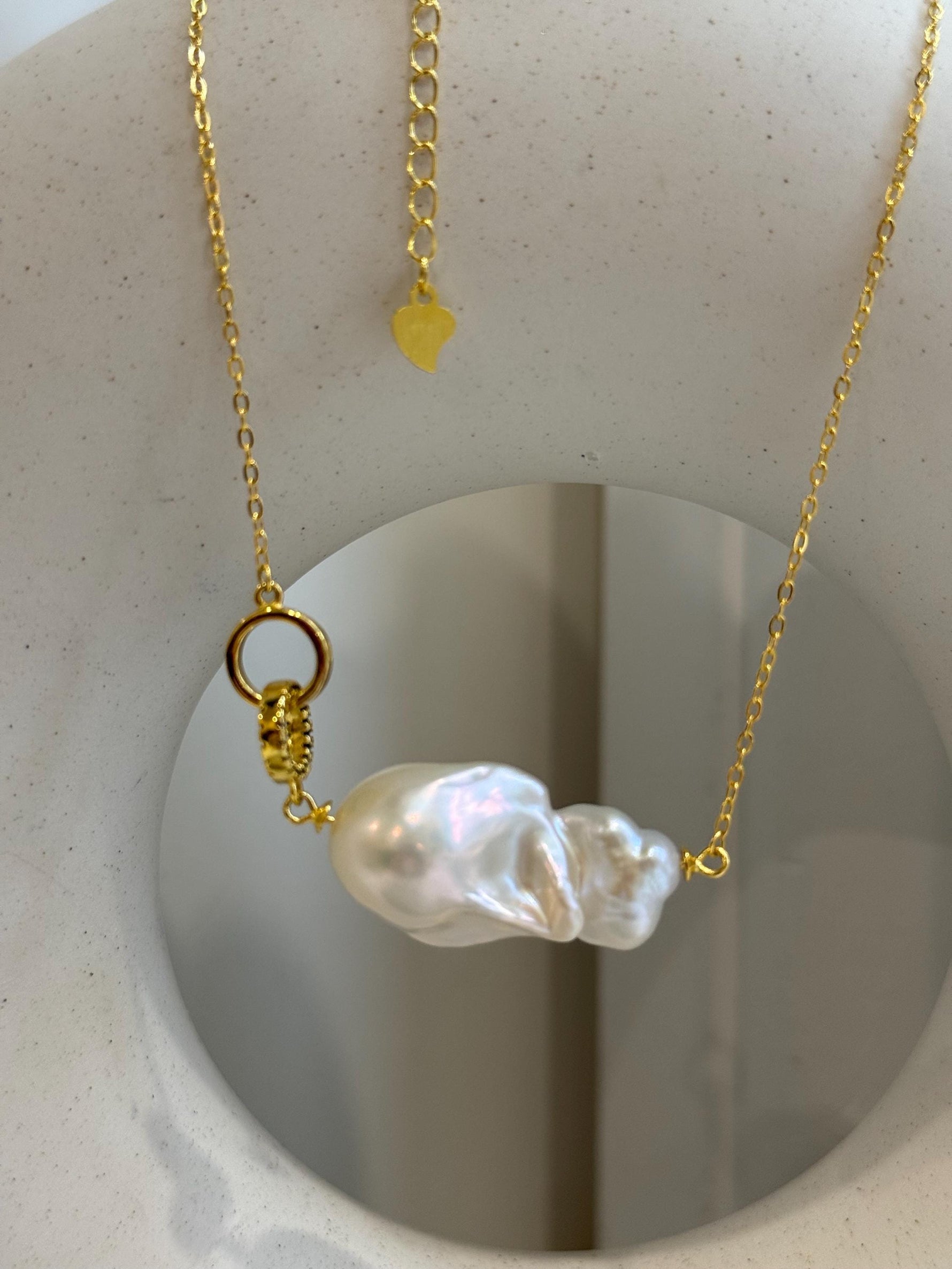 Insale White Iridescent baroque pearl Pendant Necklace Set: Extreme luster, 16.4x30mm, S925 silver Cool pendant chain necklace set. for her birthday