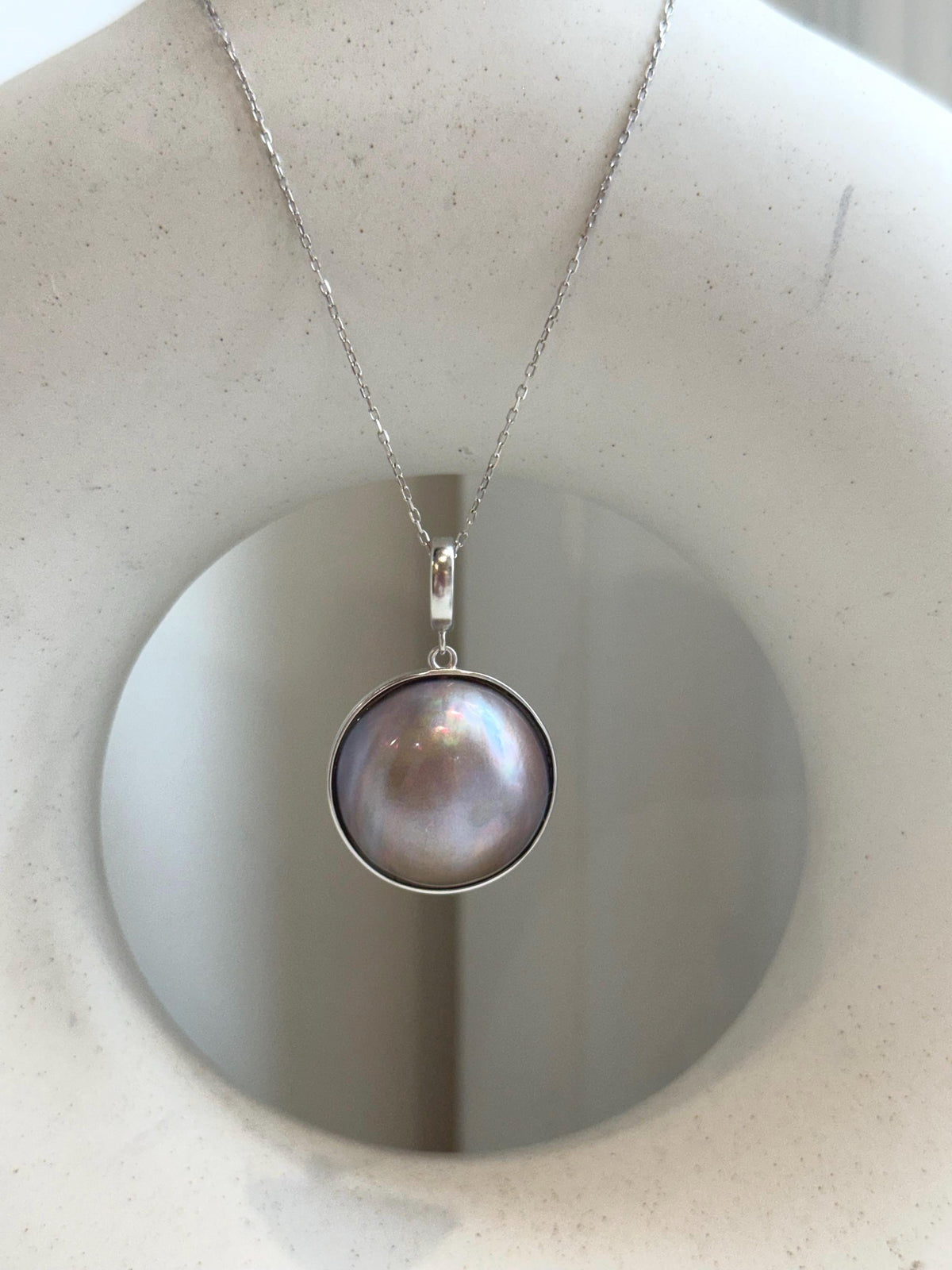 20.7mm Pink Rose iridescent Ocean Round Mabe Pearl Pendant: Extreme luster, S925 Silver base pendant Necklace Set.