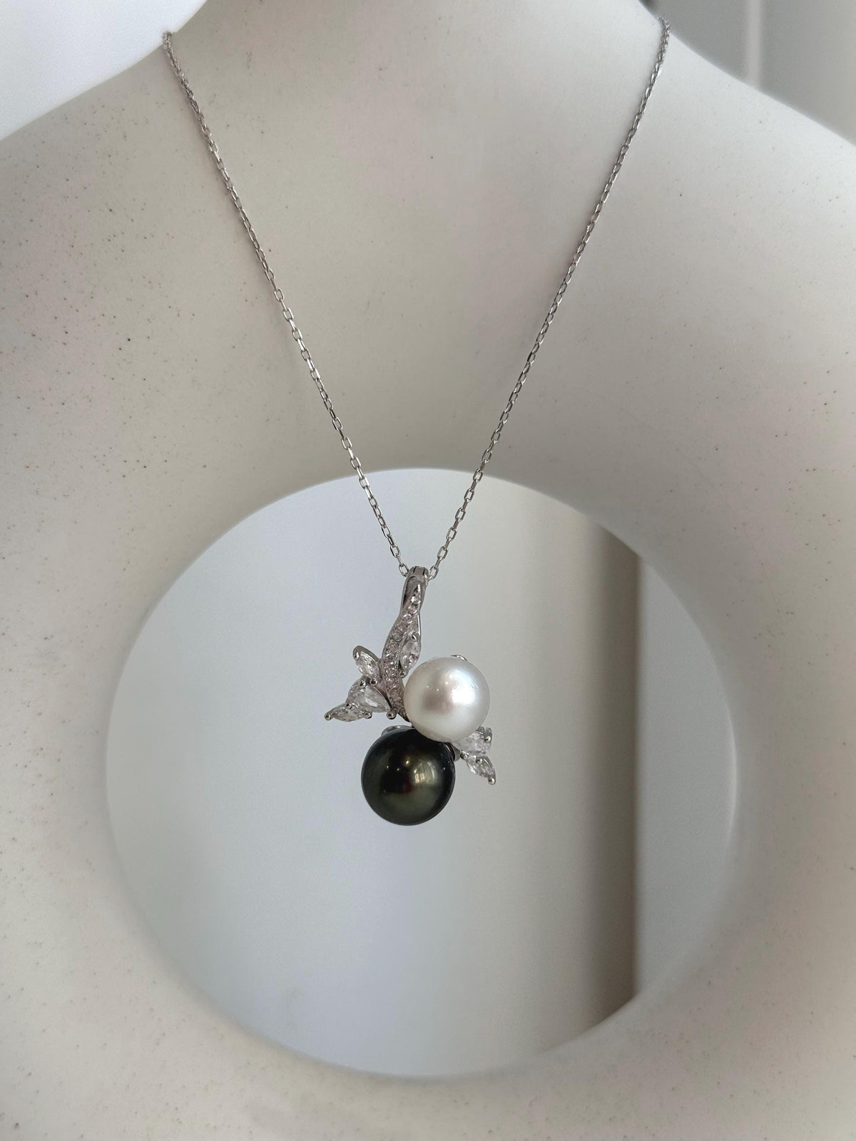 Australian Ocean White Tahitian ocean green Double pearls Ring: 9.3-10.3mm, Extreme luster, S925 Silver floral pendant necklace set. for her daily wear