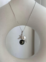 Australian Ocean White Tahitian ocean green Double pearls Ring: 9.3-10.3mm, Extreme luster, S925 Silver floral pendant necklace set. for her daily wear