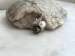 Australian Ocean White Tahitian ocean green Double pearls Ring: 9.3-10.3mm, Extreme luster, S925 Silver floral pendant necklace set.