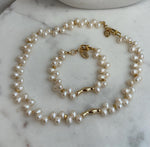 Ivory Keshi Pearls Necklace Bracelet Set: 6.2-6.6mm, Extreme luster, Rice Pearls, to 24.4”