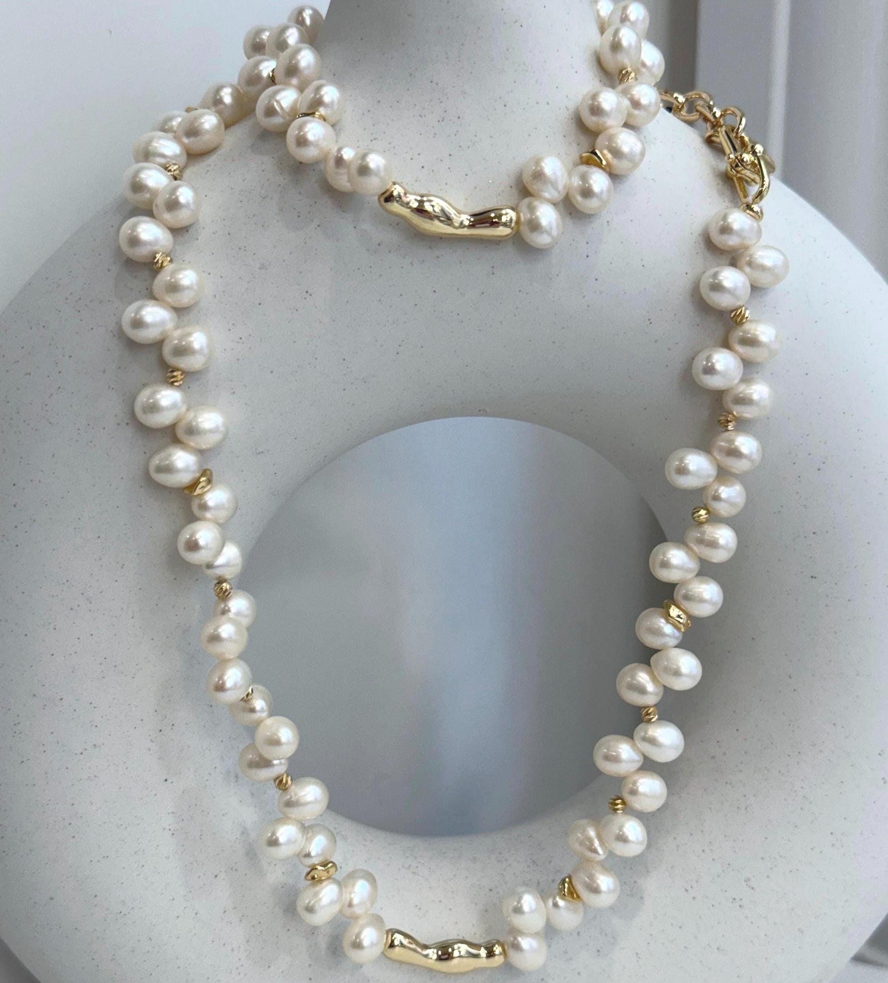 Ivory Keshi Pearls Necklace Bracelet Set: 6.2-6.6mm, Extreme luster, Rice Pearls, to 24.4”