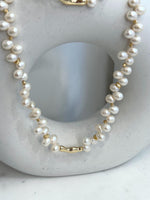Ivory Keshi Pearls Necklace Bracelet Set: 6.2-6.6mm, Extreme luster, Rice Pearls, to 24.4”