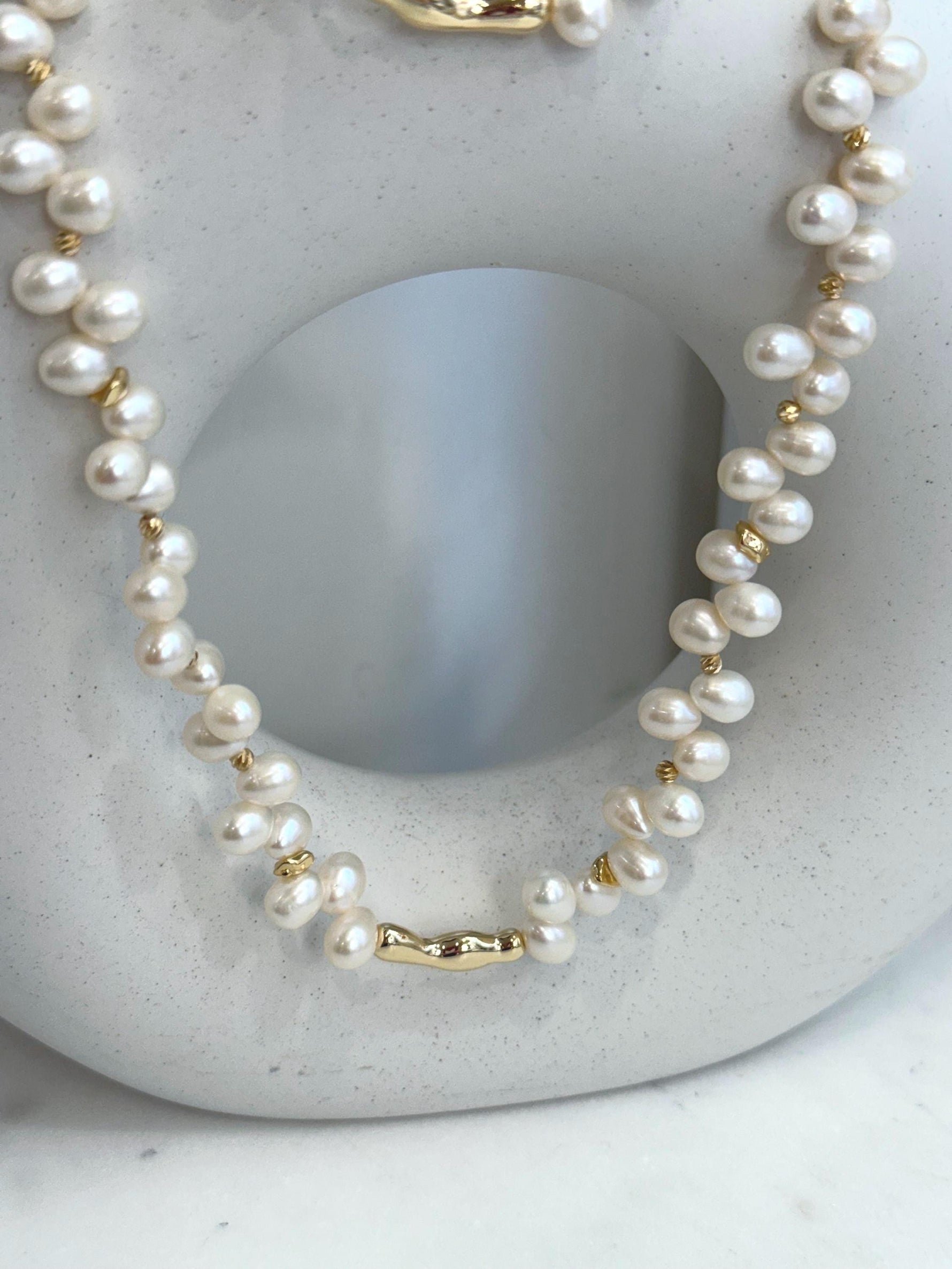 Ivory Keshi Pearls Necklace Bracelet Set: 6.2-6.6mm, Extreme luster, Rice Pearls, to 24.4”