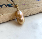 Peanut Keshi Pearl Necklace Set: Extreme luster, peach gold iridescent green hue, 12.9x24.3mm,s925 silver necklace set.