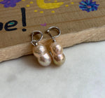 Peanut Keshi Pearls Earrings Hoops: Extreme luster, pink peach gold iridescent pearls green hue, to 20.5mm,s925 silver earrings hoops.