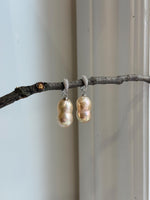 Peanut Keshi Pearls Earrings Hoops: Extreme luster, pink peach gold iridescent pearls green hue, to 20.5mm,s925 silver earrings hoops. for her daily wear