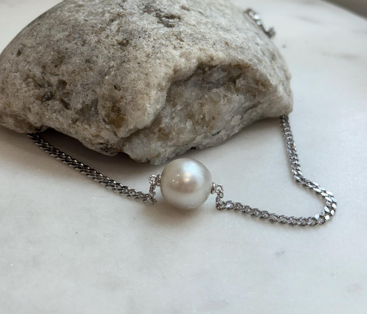 12.9mm Insale Australian ocean white pearl Necklace: Extreme luster, S925 silver thick chain necklace, to 17.7”