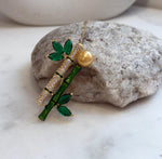 South sea golden pearl brooch pendant 2in1: Extreme luster mirrored, 9.5mm, ultra gold pearl, 2.3x4.8cm, Bamboo design Brooch.