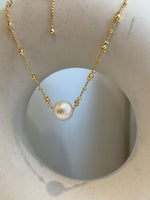 11.9mm White Edison Pearl Necklace: Strong luster round pearl, to 17.9”, S925 silver Necklace set.