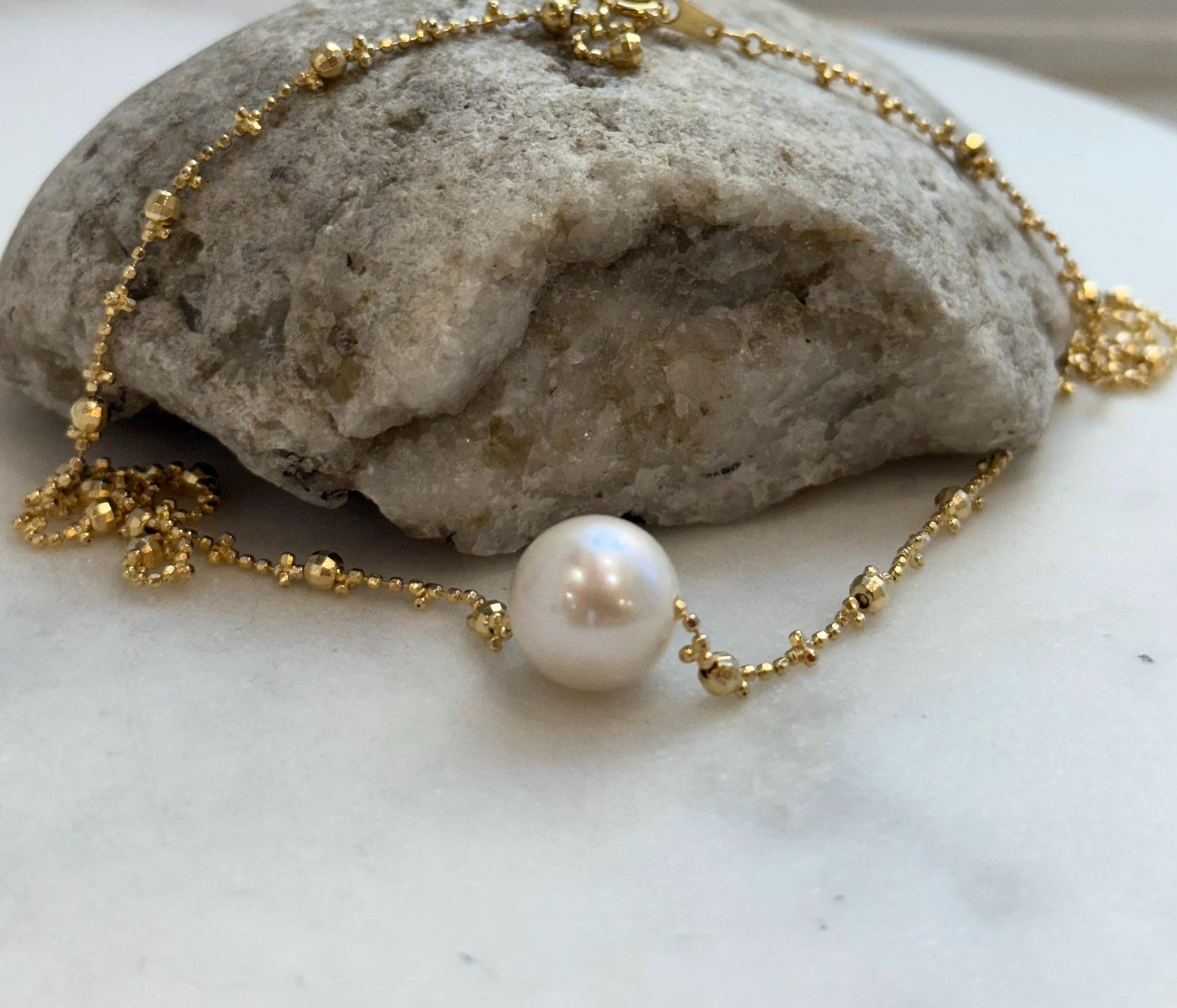 11.9mm White Edison Pearl Necklace: Strong luster round pearl, to 17.9”, S925 silver Necklace set.
