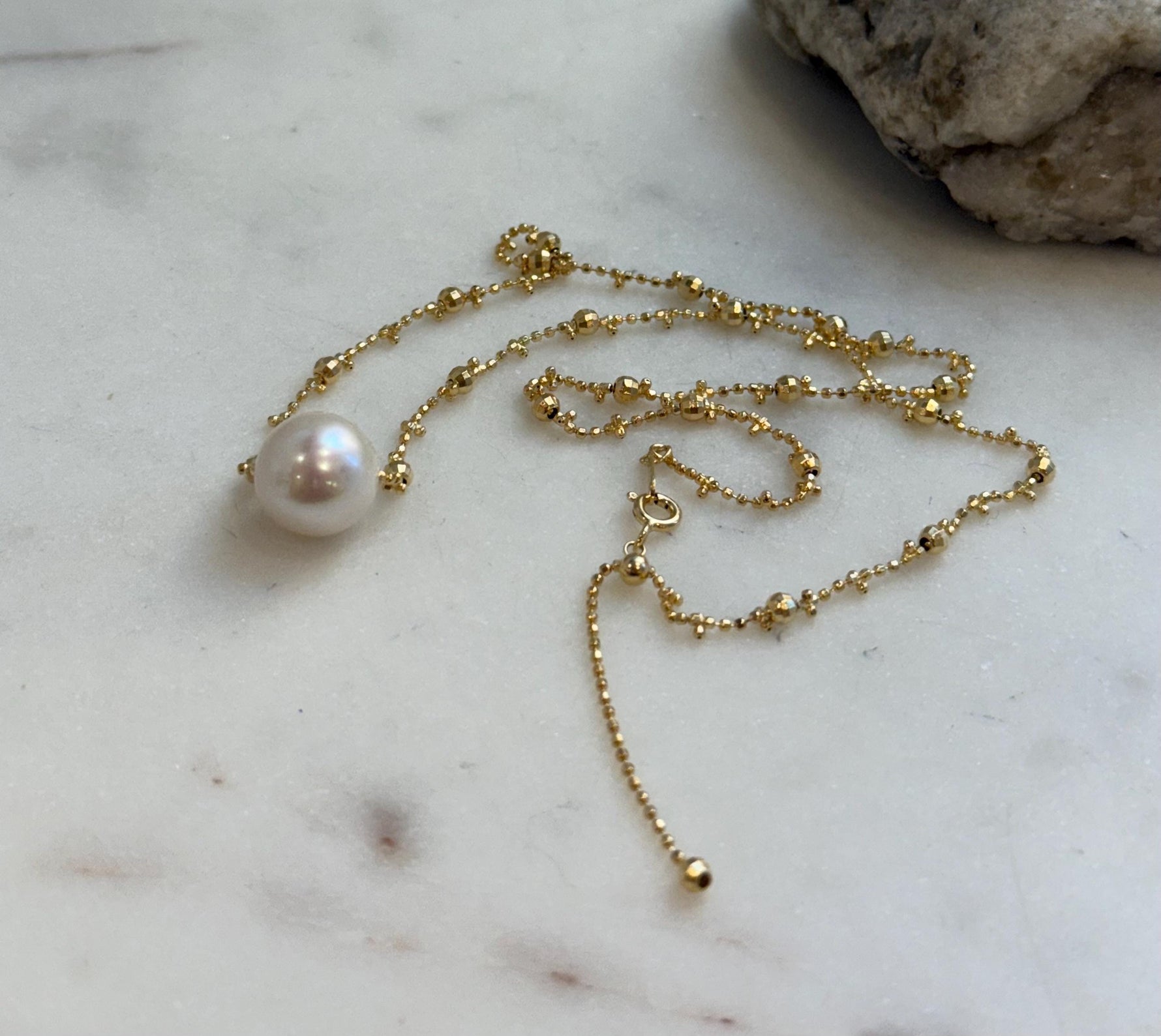 11.9mm White Edison Pearl Necklace: Strong luster round pearl, to 17.9”, S925 silver Necklace set.